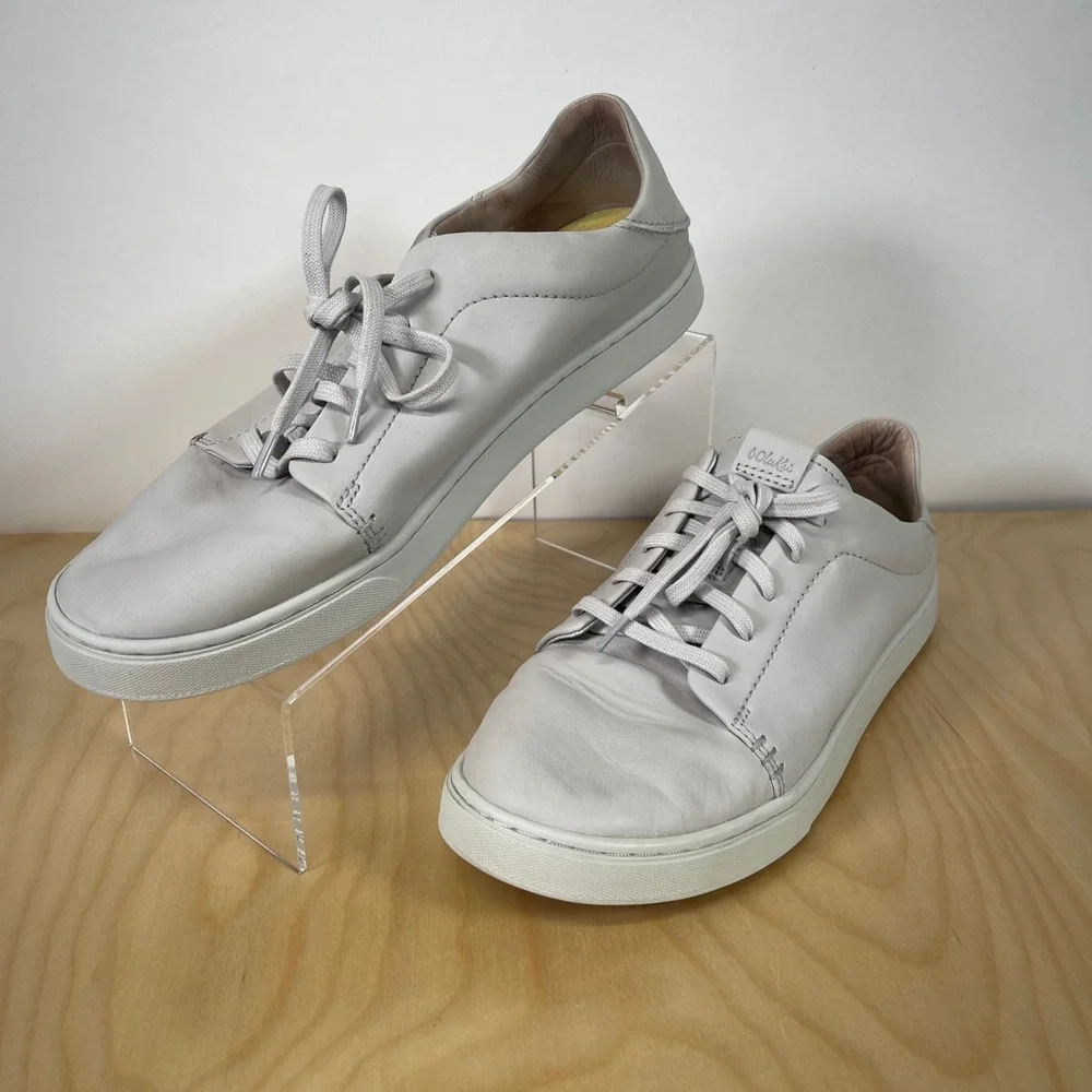 OluKai Pehuea Li Ili Women's Leather Sneakers Light Gray‎ Casual Shoes